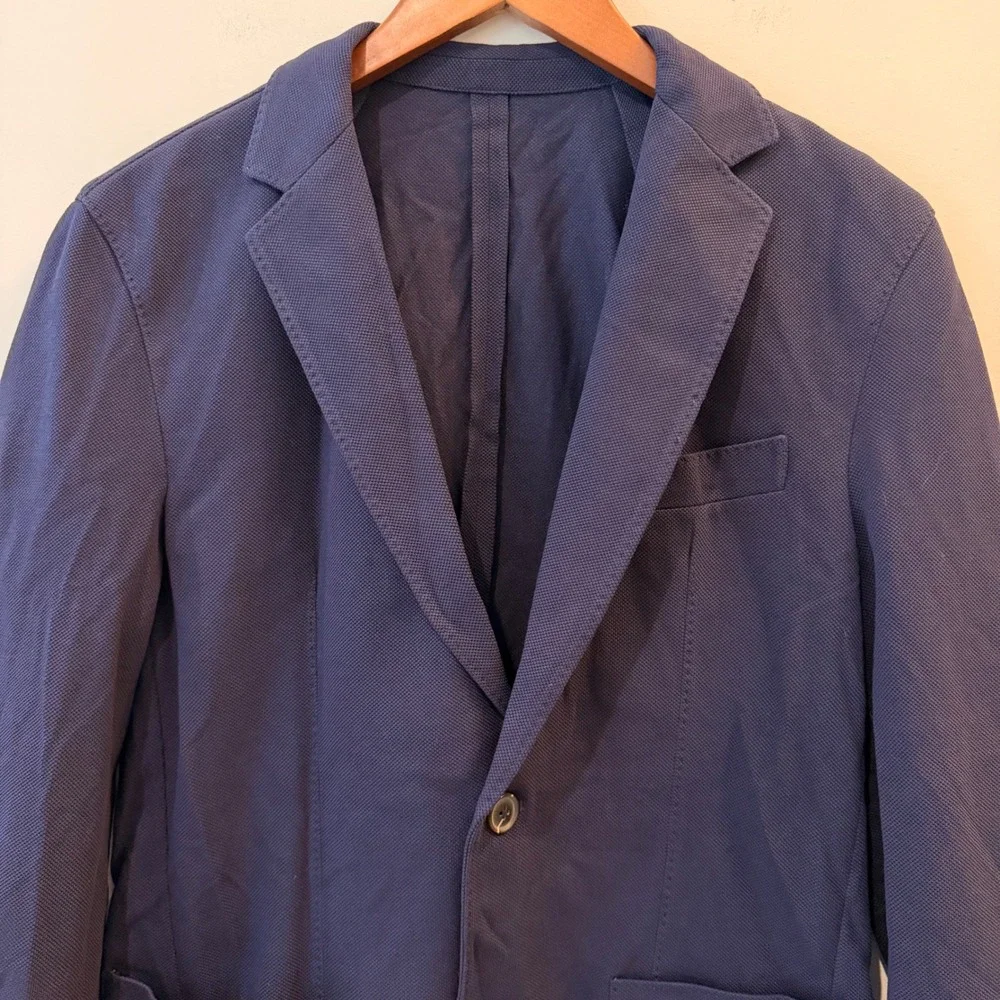 Quince Cotton Pique‎ Knit Blazer Lightweight Breathable Date Office Navy Med NWT